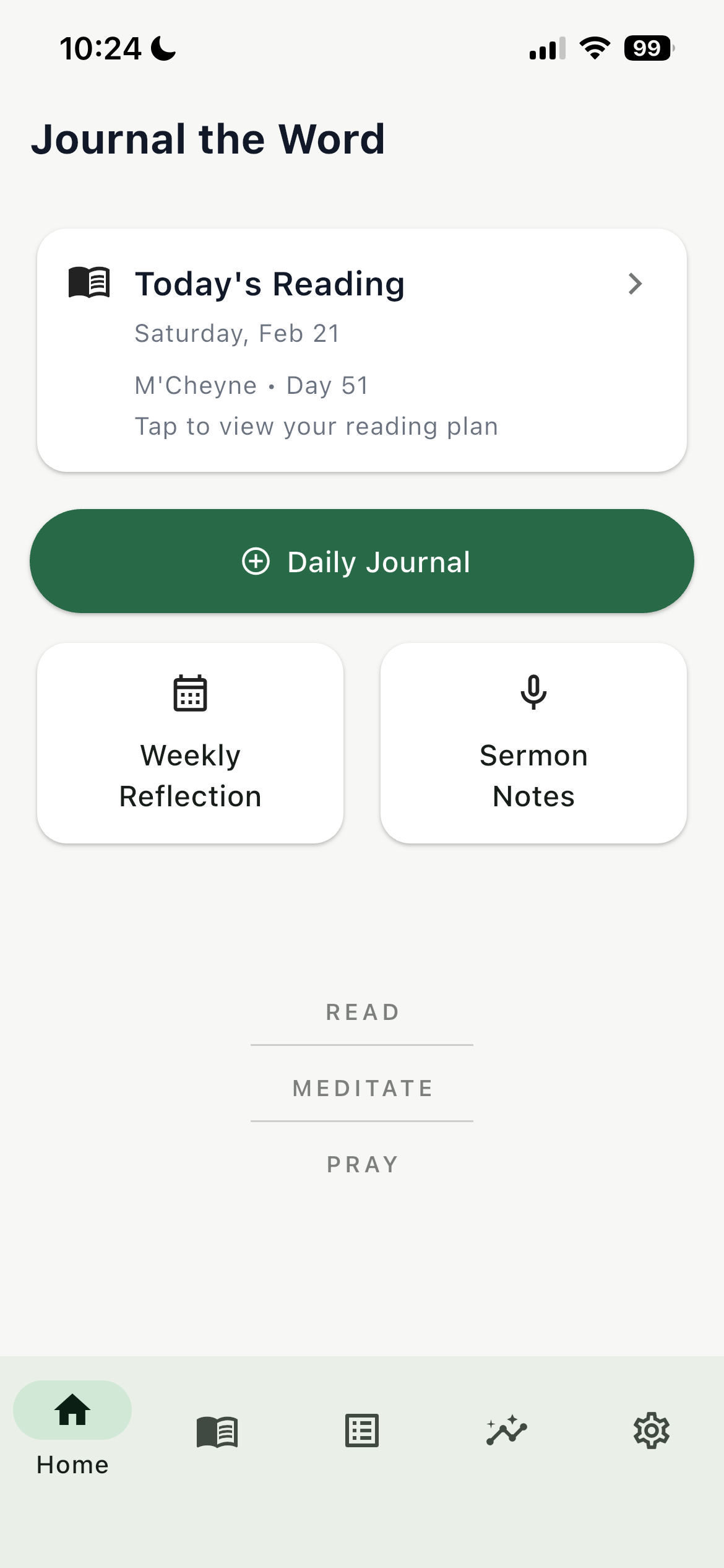 Journal the Word home screen